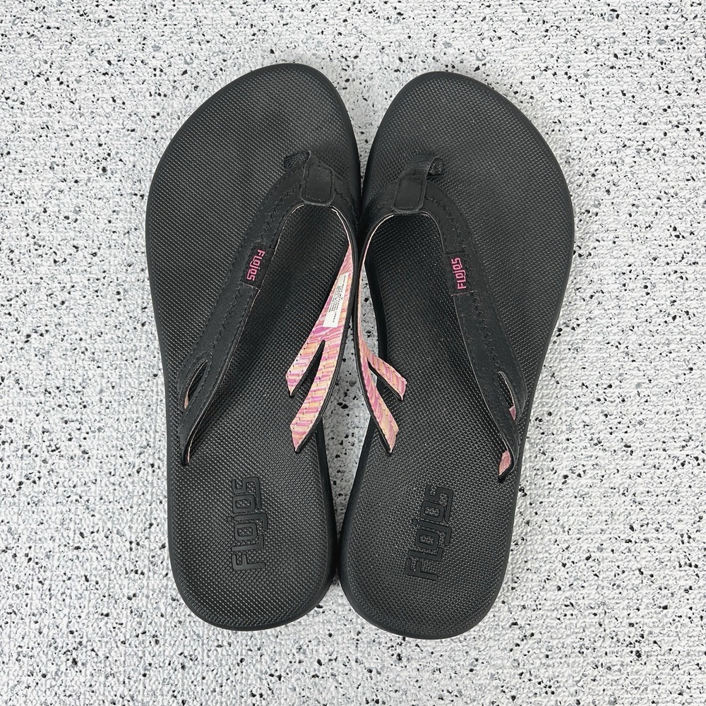 Flojos Black Pink Thong‎ Flip Flop Sandals Womens Size 9 Casual Beach